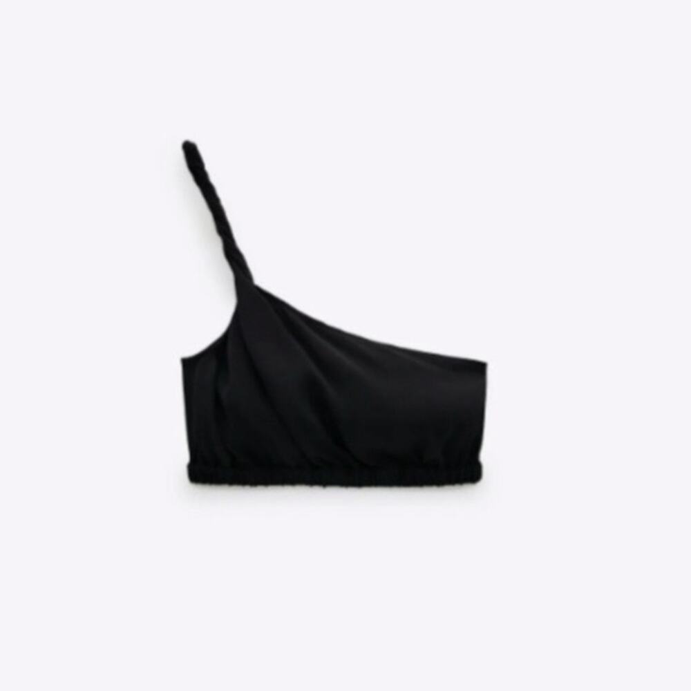 Zara Black Twisted One Shoulder Asymmetrical Cropped Tank Top Size XS